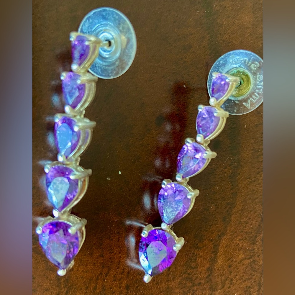 Elegant Sterling Silver 925 Purple Natural Amethyst dangle Teardrop 1.5”Earrings